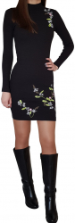 Rochie dama Tina cu maneca lunga mulata imprimeu floral scurta bumbac negru M