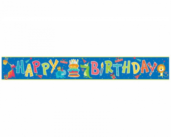 Banner pentru petreceri copii cu Happy Birthday cu animalute pentru interior si exterior 13 cm x 2.70 m Multicolor 