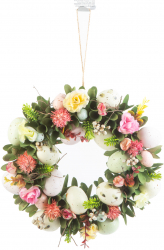 Coronita de Paste pentru Usa cu Oua Flori si Ornamente Decorative Diametru 30cm Verde/Roz/Galben