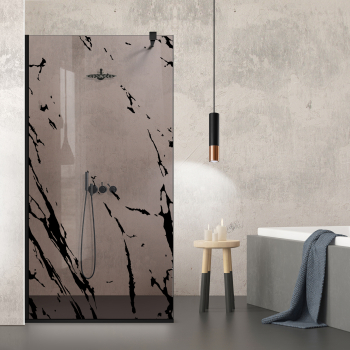 Paravan dus walk-in Aqua Roy ® Black model Rock negru sticla 8 mm bronz securizata anticalcar 90x195 cm 
