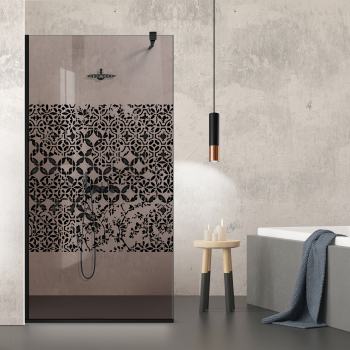 Paravan dus walk-in Aqua Roy ® Black model Verona negru sticla 8 mm bronz securizata anticalcar 70x195 cm 
