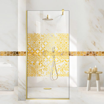 Paravan dus walk-in Aqua Roy ® Gold model Verona auriu sticla 8 mm clara securizata anticalcar 90x195 cm 