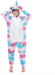 Pijama salopeta pentru copii KIGURUMI model Unicorn culoare Bleu-Roz Onesie-9-10 ani 