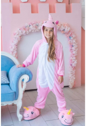 Pijama salopeta pentru copii KIGURUMI model Unicorn culoare Roz Onesie-3-4 ani 
