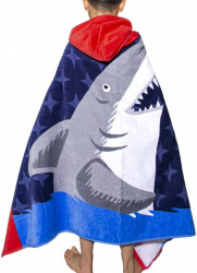 Prosop de baie copii tip poncho multicolor model cu rechinul fioros 120x60cm 