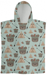 Prosop de baie pentru copii Poncho Model Ursuleti Indieni 65 x 65cm