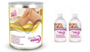 Set Epilare Alveola Pasta de zahar Soft 1000 g si 2 x Lapte cu extract de piersici 300 ml 
