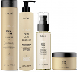 Set pentru reparare Lakme Teknia Deep Care Sampon 300 ml Balsam 300 ml Tratament 250 ml Drops 100 ml 