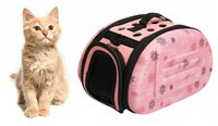 Geanta de transport animale pliabila perfecta pentru pisici sau caini de talie mica roz 35x22x20 cm 