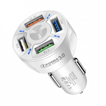 Incarcator Auto Techstar® T-14 1 USB x QC3.0 Incarcare Rapida 3 USB x 2.4A Alb