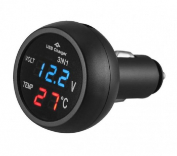 Incarcator Auto USB Techstar® cu Voltmetru si Termometru Digital LCD Conectare la Bricheta 12/24V 