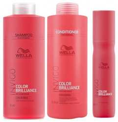 Kit pentru Par Vopsit Fin sau Normal Wella Professionals Invigo Color Brilliance - Sampon Balsam Spray 