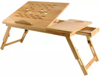 Masuta pliabila laptop multifunctionala inclinarea blatului in 4 trepte sertar spatiu destinat mouse-ului lemn natur 