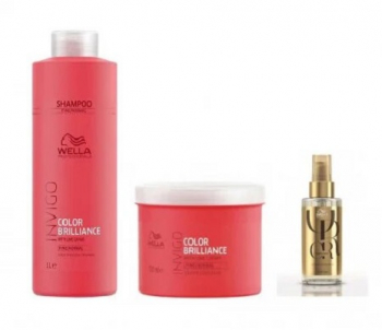 Pachet Invigo Color Brilliance sampon par vopsit cu structura fina normala 1000 ml si Wella Professionals Invigo Color Brilliance masca trat 