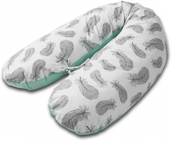 Perna gravide 3 in 1 cu husa detasabila Kidizi Lena lungime 160 cm Mint Grey Feathers 