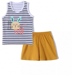 Pijama scurta pentru copii cu imprimeu alb negru si pantaloni galbeni-3-4 ani 