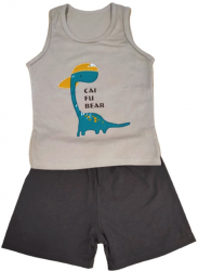 Pijama scurta pentru copii maro cu dinozaur-5-6 ani 