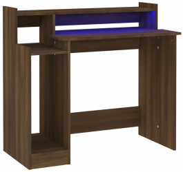 vidaXL Birou cu lumini LED stejar maro 97x45x90 cm lemn prelucrat 