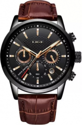 Ceas barbatesc Lige Curea din piele Analog Clasic Casual Quartz Maro/Negru 