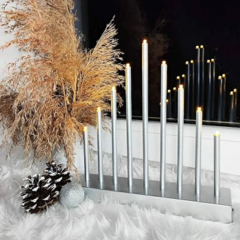 Decoratiune Craciun Sfesnic lumanari Advent cu led 9 lumanari argintiu 