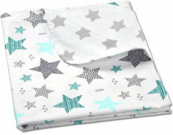 Paturica dubla din bumbac si flanel 100x75 cm Kidizi All Mint Stars 100 bumbac 
