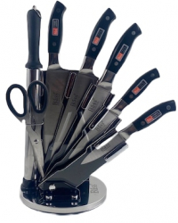 Set 5 cutite foarfeca masat si suport acrilic Bass insta negru 