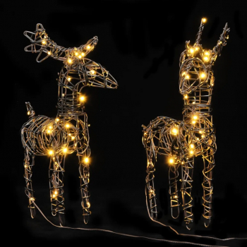 vidaXL Decoratiune Craciun reni 2 buc. 80 LED-uri albe calde ratan 