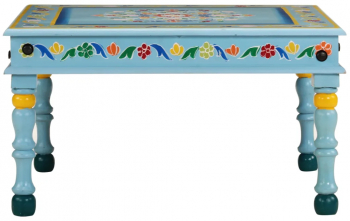 vidaXL Masuta de cafea pictata manual turcoaz lemn masiv mango 