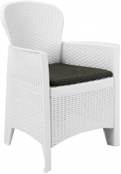vidaXL Scaune de gradina cu perne 2 buc. alb plastic aspect ratan 
