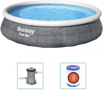 Bestway Set piscina gonflabila Fast Set cu pompa 396 x 84 cm 