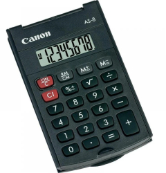 Calculator buzunar Canon AS8 8 digiti display LCD alimentare baterie functii radacina patrata procentaj tasta total. 
