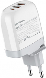 Incarcator retea Serioux QC65WGAN 65W tehnologie GaN 1x USB-C 2x USB-A cablu Type-C inclus Alb 