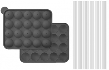 Forma de silicon pentru Cake Pops si bomboane din ciocolata Zola® 20 de bile 20 betisoare incluse silicon 22.5 x 18.5 x 4 cm gri 
