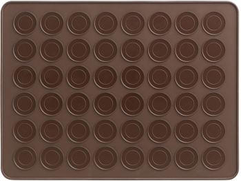 Forma din silicon pentru macarons Zola 48 cavitati rotund dimensiuni inel 22 mm si 35 mm maro 38.5 x 28.5 x 0.3 cm 