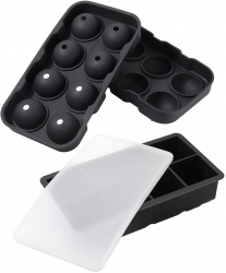 Set 2 forme pentru gheata cu capac Zola® rotunde si patrate din silicon cate 6 cuburi fiecare dimensiuni diferite 