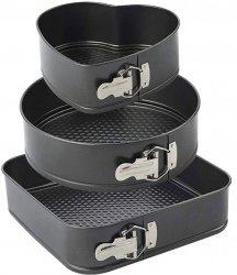 Set 3 tavi de prajituri Zola® teflonate antiaderente baze detasabile inima forma inima-rotund-patrat marimi diferite inaltime 7 
