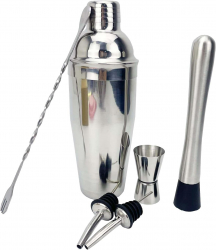 Set complet pentru barmani Zola® shaker jigger lingura cu coada lunga muddler 2x picurator inox argintii 