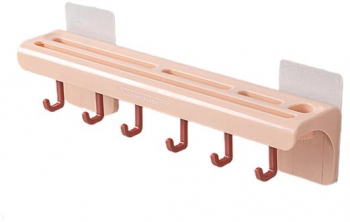 Suport de perete autoadeziv pentru ustensile de bucatarie Zola® 6 carlige 25.7x6x5.5 cm roz 