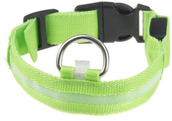 Zgarda pentru catei Zola® cu lumina led 3 moduri de aprindere M circumferinta reglabila 36-46cm verde 