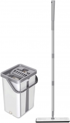 Set mop si galeata pentru stoarcere Zola® cu 2 camere absoarbe rapid murdaria si apa alb/gri 