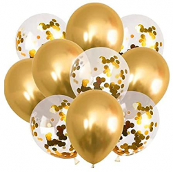 Set 10 baloane cu confeti Zola® aurii si transparente diametru 33 cm 