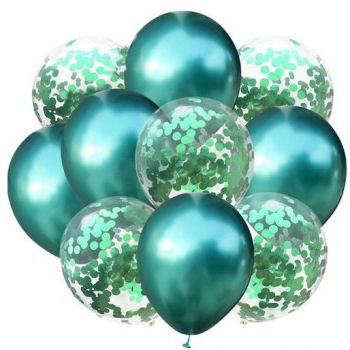 Set 10 baloane cu confeti Zola® verzi si transparente diametru 33 cm 