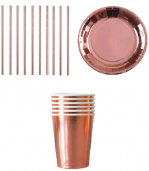 Set 22 accesorii pentru petrecere Zola® pahare farfurii paie rose gold 