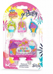 Set 4 lumanari diferite pentru aniversari Zola® 3xmodele de prajituri 1x Happy Birthday 22x13x2 cm 