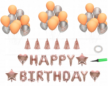 Set baloane aniversare Zola® 41 articole Happy Birthday pompa baloane confetii si pompoane roz 30 cm