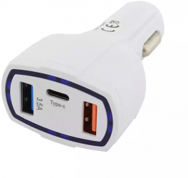 Incarcator Auto 2x USB si 1x USB-C Gonga® Alb 