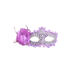 Masca carnaval venetian pentru ochi cu trandafir si imprimeu leopard Gonga® Mov 