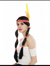 Peruca model indian cu pana pentru Halloween negru Gonga® Multicolor 
