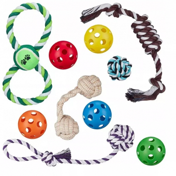 Set 10 jucarii pentru catei mixte din bumbac si plastic Gonga® Multicolor 