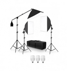 Kit de 3 softboxuri cu macara ajustabila 3 trepiezi reglabili 200 cm 3 becuri LED 50W geanta de transport inclusa 